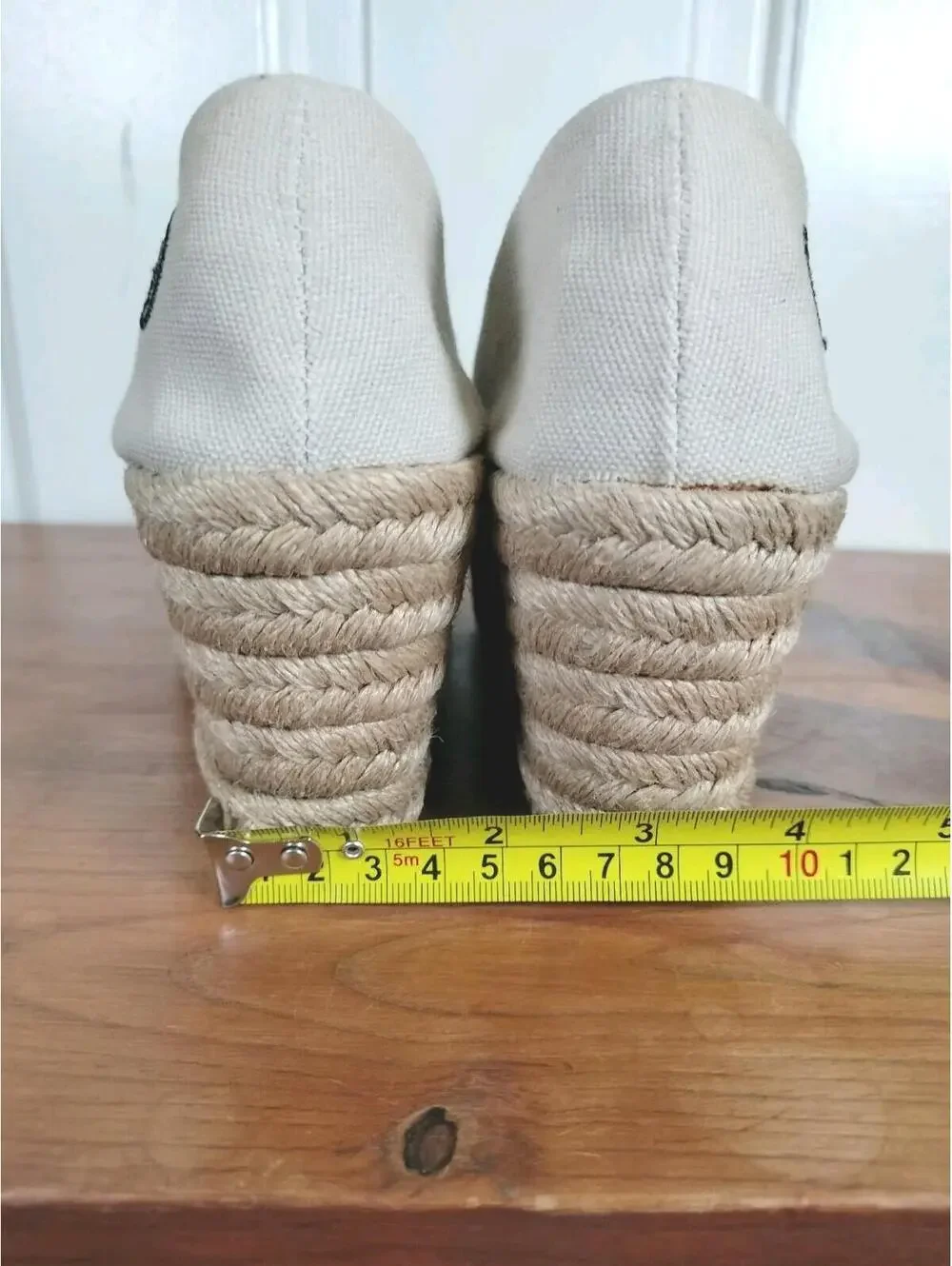 Tory Burch Dory Canvas Espadrille Wedge Sandals Black Cream Peep Toe Spain 8.5 B